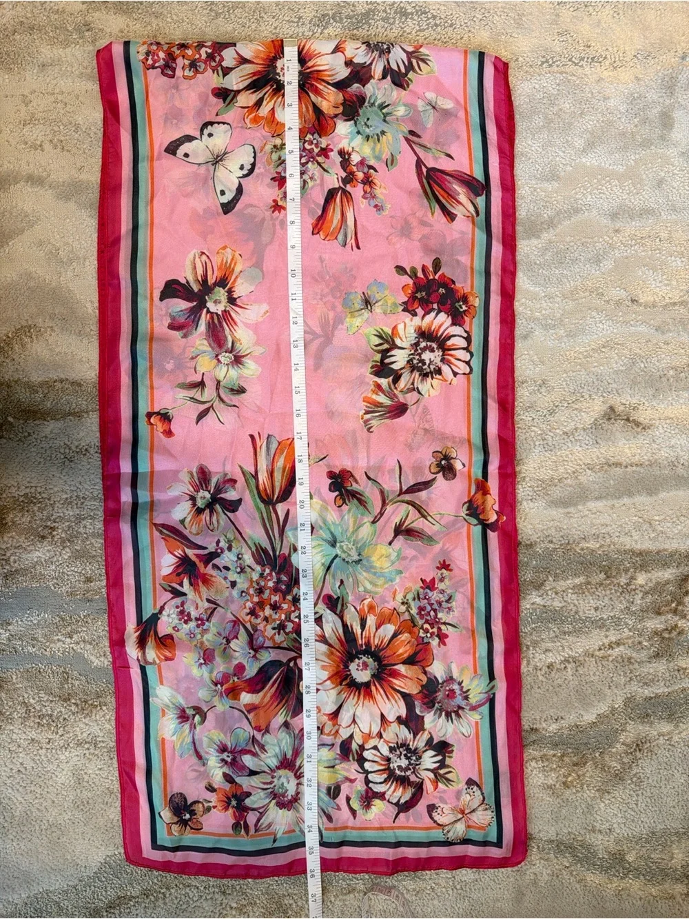 Vince Camuto Pink Floral & Stripe Silk-Feel Scarf